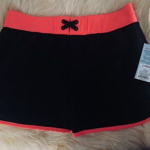 Cat & Jack Black & Pink/Salmon Girls Board Swim Shorts, No Lining L (10/12)